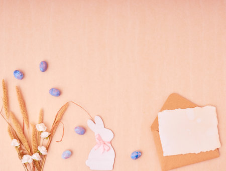 Easter holiday concept. Top view. Easter card with a copy space.の写真素材