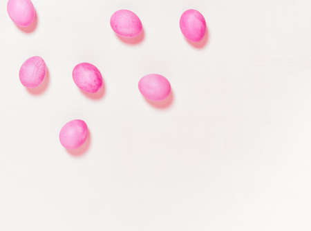 Easter eggs on white background. Easter concept. Top view.の写真素材