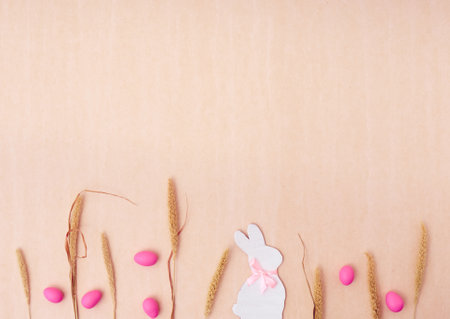 Easter holiday concept. Top view. Easter card with a copy space.の写真素材