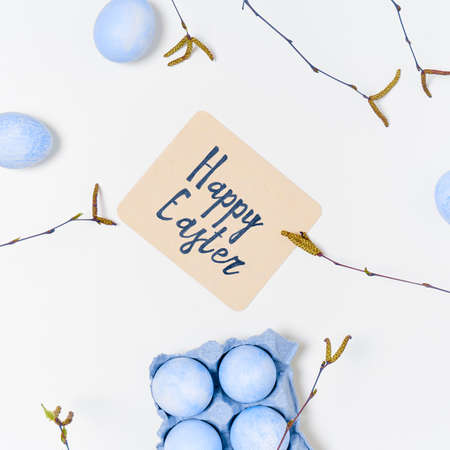 Easter holiday concept. Top view. Easter card with a copy space.