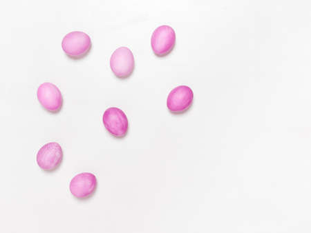 Easter eggs on white background. Easter concept. Top view.の写真素材