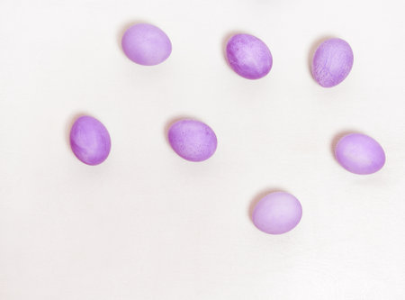 Easter eggs on white background. Easter concept. Top view.の写真素材