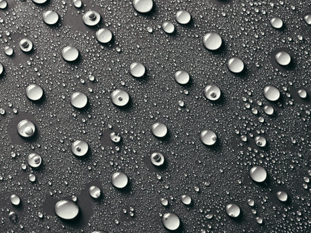 Water drops on gray background.の写真素材