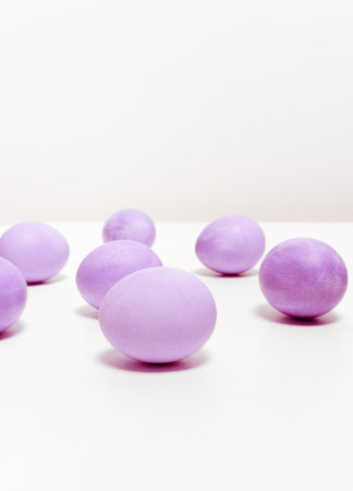 Easter eggs on white background. Easter concept. Copy space.の写真素材