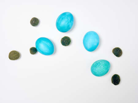 Easter eggs on white background. Easter concept. Copy space.の写真素材