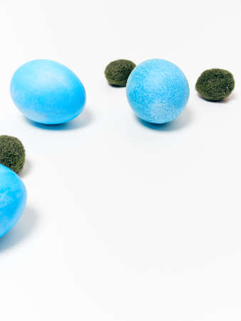Easter eggs on white background. Easter concept. Copy space.の写真素材