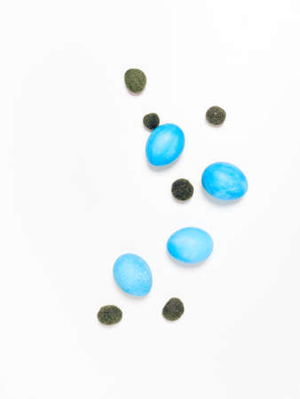 Easter eggs on white background. Easter concept. Copy space.の写真素材