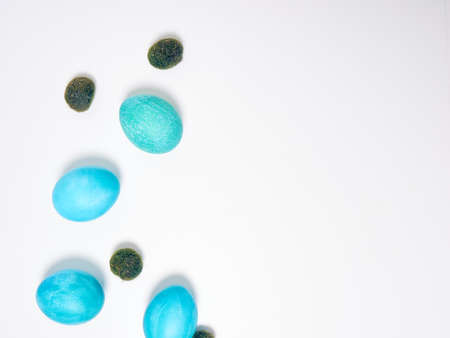 Easter eggs on white background. Easter concept. Copy space.の写真素材