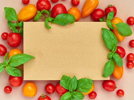 Frame of various vegetables on background, top view. Frame of organic food with space for text.の写真素材
