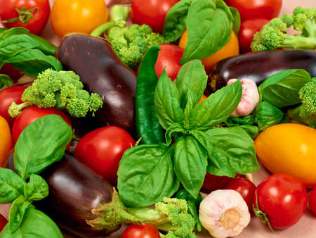 Flat lay composition with fresh vegetables.の写真素材