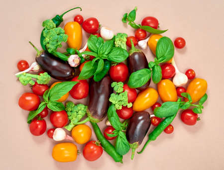 Flat lay composition with fresh vegetables.の写真素材