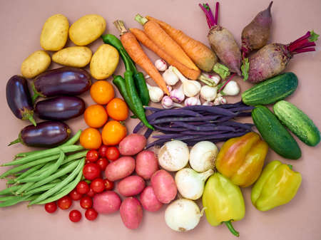 Flat lay composition with fresh vegetables.の写真素材