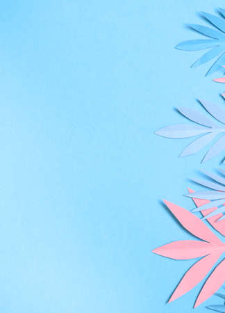 Summer background with colorful paper tropical leaves.の写真素材