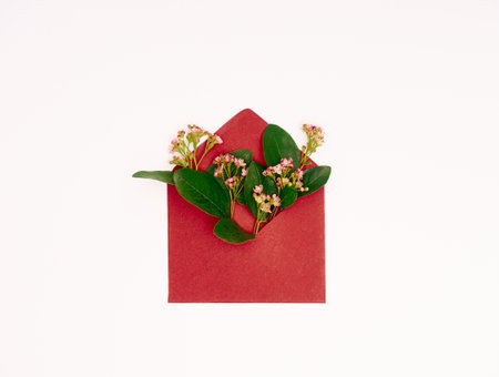 Flowers in a red envelope.