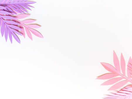 Summer background with colorful paper tropical leaves.の写真素材