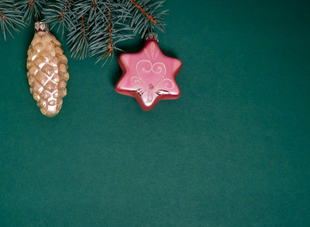 Christmas background. Top view of Christmas decorations. Flat lay of creative design on blue background. Copy space for text.の写真素材