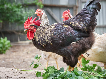 Free range chicken on a farm.の写真素材