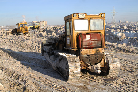tractor cleans snow in Russiaのeditorial素材