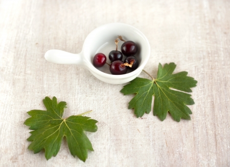 black currants in the white gravy boatの写真素材