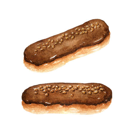 Chocolate eclairs with nuts isolated on white