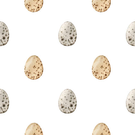 Watercolor seamless pattern with quail eggs. Easter background. Hand-drawn illustration. Perfect for wrapping paper, packaging, prints, decor.の写真素材