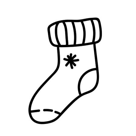 Christmas sock isolated on white background. Simple vector hand-drawn illustration in doodle style....