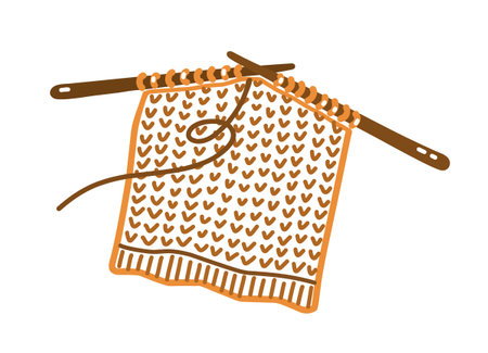 Knitting needles with wool fabric isolated on a white background. A type of hobby, leisure or craft. Vector hand-drawn illustration in doodle style. Perfect for cards, autumn designs, decorations.のイラスト素材