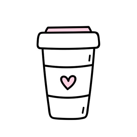 Cute cup of coffee to go isolated on white background. Vector hand-drawn illustration in doodle style.のイラスト素材