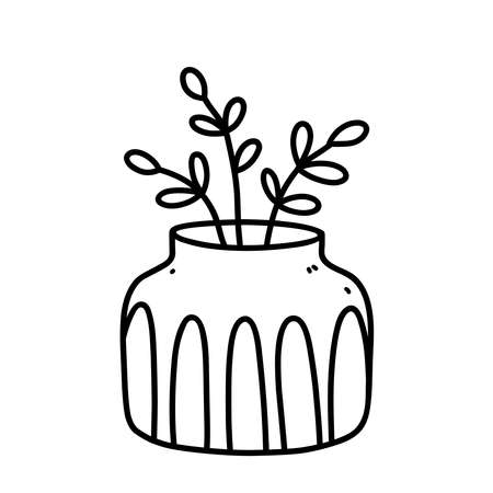 Cute houseplant in flower pot isolated on white background. Vector hand-drawn illustration in doodle style. Perfect for cards, decorationsのイラスト素材