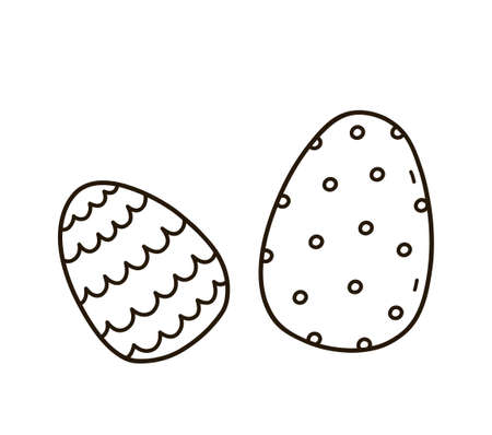 Cute decorated Easter eggs isolated on white background. Vector hand-drawn illustration in doodle style.のイラスト素材