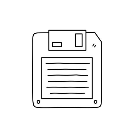 Floppy disk or diskette isolated on white background. Vector hand-drawn illustration in doodle style. storage device. Perfect for decorations, logo, various designs.のイラスト素材