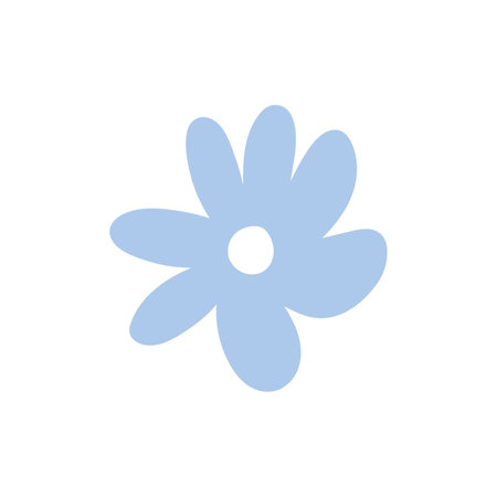 Cute blue flower isolated on white background. Vector illustration in hand-drawn flat style. Perfect for cards, logo, decorations, spring and summer designs. Botanical clipart.のイラスト素材