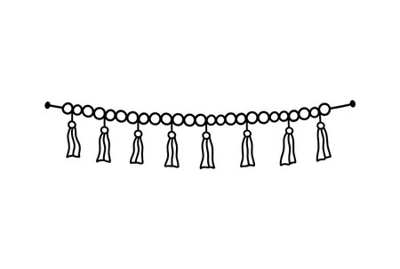 Cute decorative garland with ribbons isolated on white background. Vector hand-drawn illustration in doodle style. Perfect for holiday designs, cards, decorations, logo.のイラスト素材