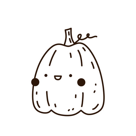 Cute and funny pumpkin isolated on white background. Vector hand-drawn illustration in doodle style. Kawaii character. Perfect for cards, decorations, logo and Halloween designs.のイラスト素材