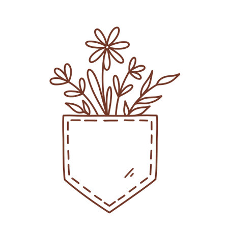 Cute flowers in a pocket isolated on white background. Vector hand-drawn illustration in doodle style. Perfect for cards, invitations, decorations, logo, various designs.のイラスト素材