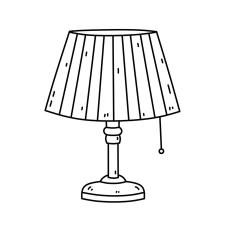 Table lamp with lampshade isolated on white background. Interior item for bedroom, living room. Vector hand-drawn doodle illustration. Perfect for decorations, logo, various designs.のイラスト素材