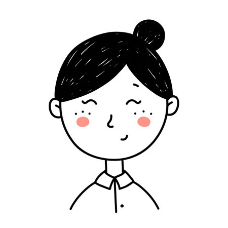 Cute portrait of young girl isolated on white background. Cartoon character. Vector hand-drawn illustration in doodle style. Perfect for social media, avatars, logo, various designs.のイラスト素材