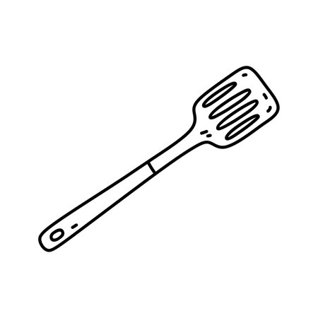 Kitchen spatula isolated on white background. Kitchen utensils. Vector hand-drawn doodle illustration. Perfect for decorations, logo, various designs.のイラスト素材