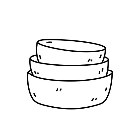 Stack of plates isolated on white background. Kitchen utensils. Vector hand-drawn doodle illustration. Perfect for decorations, logo, various designs.のイラスト素材