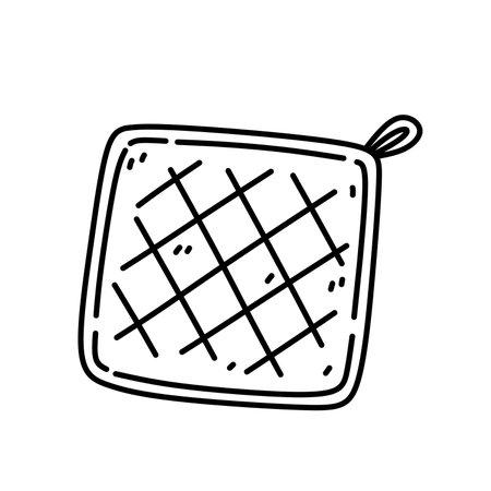 Potholder isolated on white background. Kitchen accessories. Vector hand-drawn doodle illustration. Perfect for decorations, logo, various designs.のイラスト素材