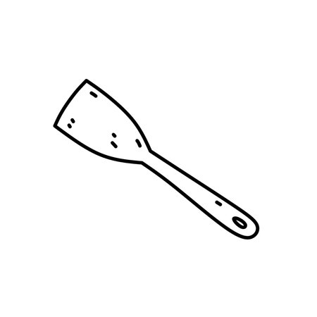 Kitchen wood spatula isolated on white background. Kitchen utensils. Vector hand-drawn doodle illustration. Perfect for decorations, logo, various designs.のイラスト素材