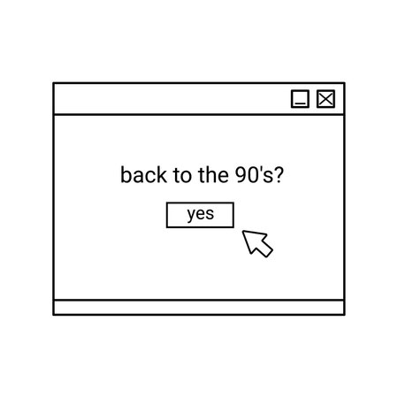 Dialog window of a computer browser. Retro user interface with message box. Vector hand-drawn illustration in doodle style. Back to the 90s.のイラスト素材
