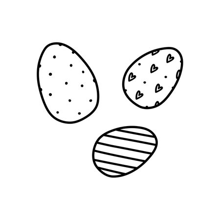 Cute decorated Easter eggs isolated on white background. Vector hand-drawn illustration in doodle style. Perfect for holiday designs, cards, logo, decorations.のイラスト素材
