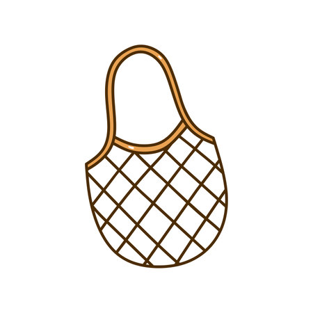 Reusable string bag isolated on white background. Grocery mesh or net bag. Vector hand-drawn illustration in doodle style. Perfect for cards, decorations, logo. Zero waste, ecology concept.のイラスト素材