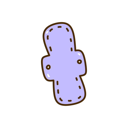 Reusable menstrual pad isolated on white background. Hygiene fabric pad for periods. Vector hand-drawn illustration in doodle style. Perfect for logo, various designs. Zero waste, ecology concept.のイラスト素材