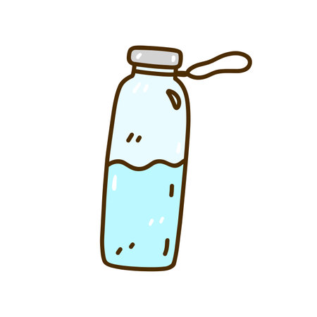 Reusable glass water bottle isolated on white background. Vector hand-drawn illustration in doodle style. Perfect for cards, decorations, logo. Zero waste, ecology concept.のイラスト素材