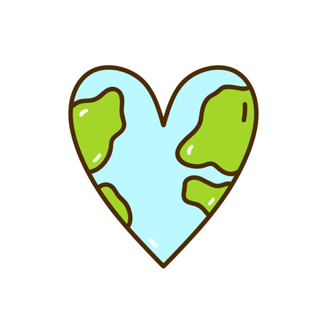 The heart-shaped planet Earth isolated on white background. Vector hand-drawn illustration in doodle style. Perfect for decorations, , various designs. Zero waste, ecology concept. Save the planetのイラスト素材