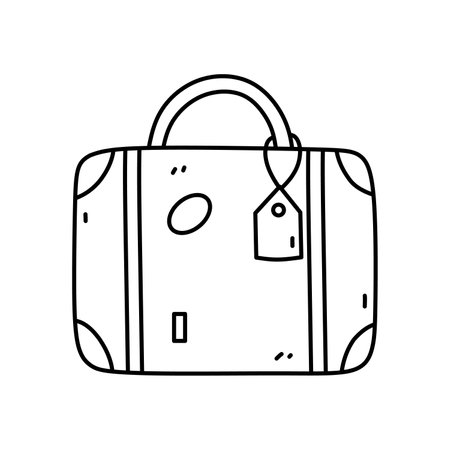 Travel bag or suitcase isolated on white background. Vector hand-drawn illustration in doodle style. Perfect for cards, decorations, logo, various designs.のイラスト素材