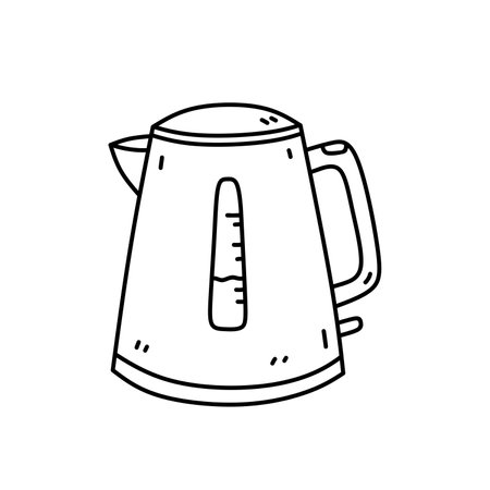Electric kettle isolated on white background. Vector hand-drawn illustration in doodle style. Perfect for cards, decorations, logo, various designs.のイラスト素材