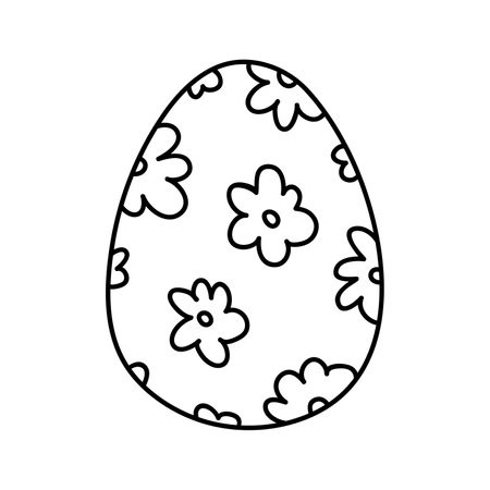 Cute Easter egg with flowers isolated on white background. Vector hand-drawn illustration in doodle style. Perfect for holiday designs, cards, logo, decorations.のイラスト素材